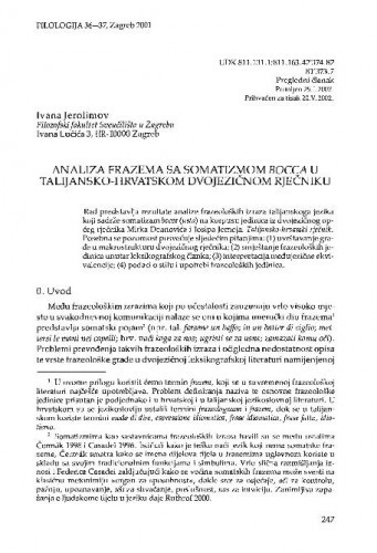 Analiza frazema sa somatizmom bocca u talijansko-hrvatskom dvojezičnom rječniku / Ivana Jerolimov