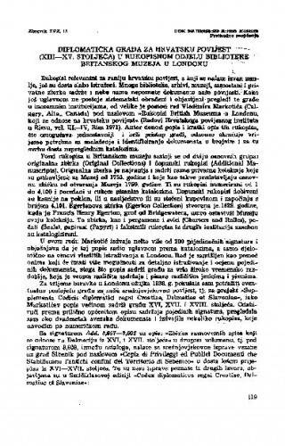 Diplomatička građa za hrvatsku povijest (XIII-XV. stoljeća) u rukopisnom odjelu Biblioteke Britanskog muzeja u Londonu / Vesna Gamulin