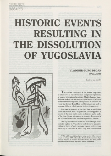 Historic events resulting in the dissolution of Yugoslavia / Vladimir Đuro Degan