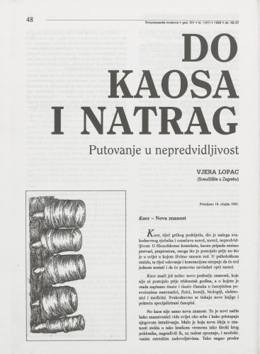 Do kaosa i natrag : putovanje u nepredvidljivost / Vjera Lopac