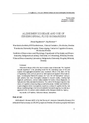 Alzheimer’s disease and use of cerebrospinal fluid biomarkers / Nenad Bogdanović, Kay Blennow