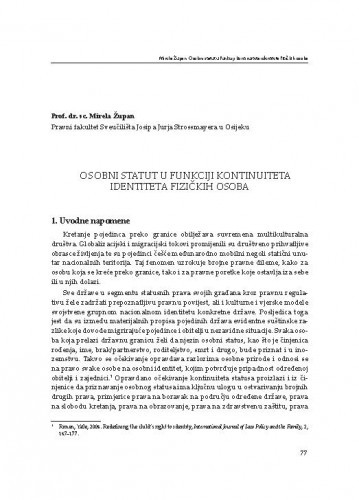 Osobni statut u funkciji kontinuiteta fizičkih osoba / Mirela Župan