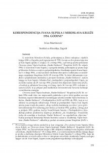 Korespondencija Ivana Supeka i Miroslava Krleže 1954. godine / Ivica Martinović