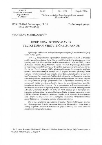 Josip Juraj Strossmayer veliki župan Virovitičke županije / Stanislav Marijanović