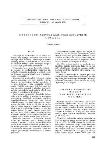 Mogućnosti razvoja kemijske industrije u Osijeku / Jelenka Prelić