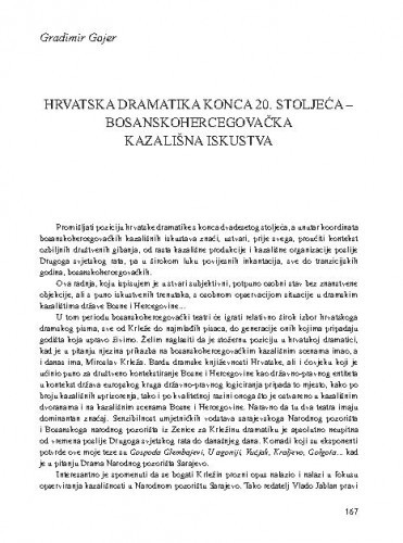 Hrvatska dramatika konca 20. stoljeća - bosanskohercegovačka kazališna iskustva / Gradimir Gojer