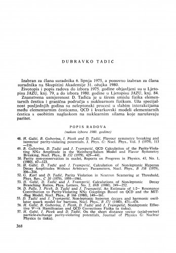Dubravko Tadić : [biografije novih članova Akademije]