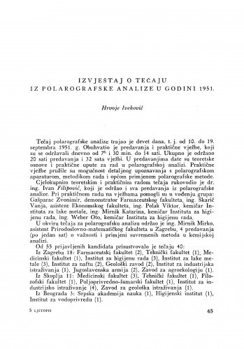 Izvještaj o tečaju iz polarografske analize u godini 1951. / H. Iveković