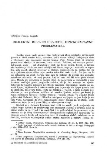 Dijalektni rječnici u svjetlu jezičnonastavne problematike / Stjepko Težak