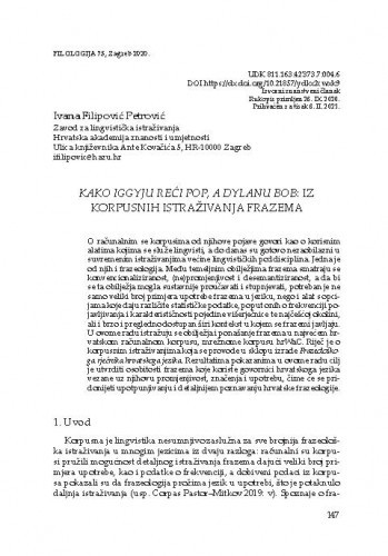 Kako Iggyju reći pop, a Dylanu bob: iz korpusnih istraživanja frazema / Ivana Filipović Petrović