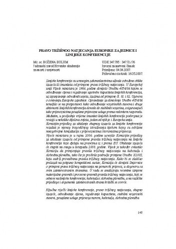 Pravo tržišnog natjecanja Europske zajednice i linijske konferencije / Božena Bulum
