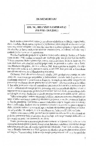 In memoriam dr. sc. Branko Sambrailo (9. 8. 1910.-18. 9. 2001.) / Vladimir Đuro Degan