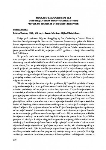 Migrant smuggling by sea (autorica: P.Mallia) (Leiden : M.Nijhoff, 2010) : [prikaz knjige] / Adriana Vincenca Padovan