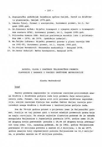 Mjesto, uloga i značenje željezničkog prometa Slavonije i Baranje, u procesu društvene reprodukcije / Slavko Medvedović