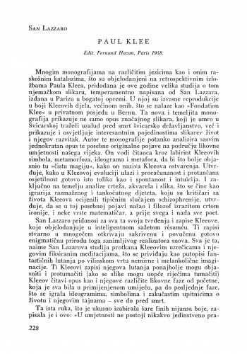 San Lazzaro: Paul Klee : edit. Fernand Hazan, Paris 1958. / Lj. B.