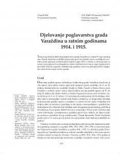 Djelovanje poglavarstva grada Varaždina u ratnim godinama 1914. i 1915. / Višnja Burek