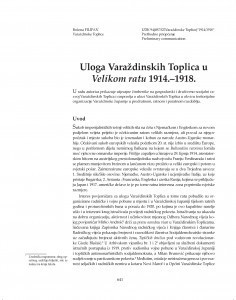Uloga Varaždinskih Toplica u Velikom ratu 1914.-1918. / Božena Filipan