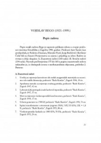 Vojislav Bego (1923.-1999.) : popis radova