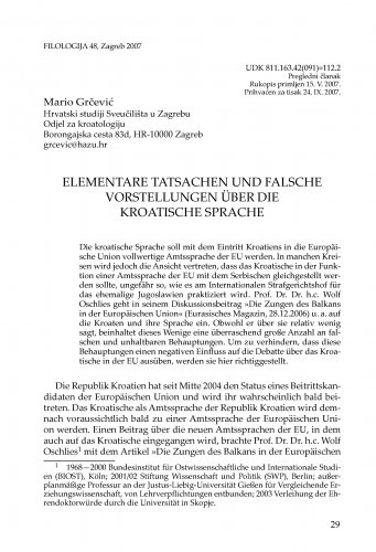 Elementare Tatsachen und falsche Vorstellungen über die kroatische Sprache / Mario Grčević