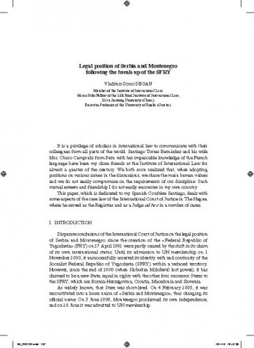 Legal position of Serbia and Montenegro following the break-up of the SFRY / Vladimir-Djuro Degan