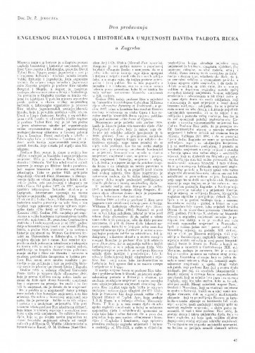 Dva predavanja engleskog bizantologa i historičara umjetnosti Davida Talbota Ricea u Zagrebu / Ž. Jiroušek