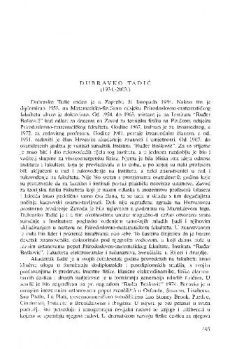 Dubravko Tadić (1934.-2003.) : [in memoriam] / Vladimir Paar