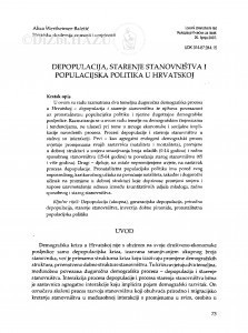 Depopulacija, starenje stanovništva i populacijska politika u Hrvatskoj / Alica Wertheimer-Baletić