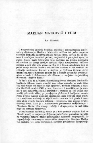 Marijan Matković i film / Ivo Škrabalo