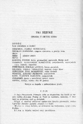 Tri sestre : (drama u četiri čina) / A. P. Čehov ; preveo Čedo Prica