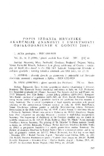 Popis izdanja Hrvatske akademije znanosti i umjetnosti objelodanjenih u godini 2001.