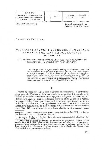 Povijesni razvoj i suvremeno značenje vađenja ugljena na Podravskoj Bilogori / Dragutin Feletar