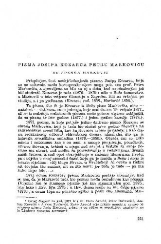 Pisma Josipa Kozarca Petru Markoviću / priredila Zdenka Marković