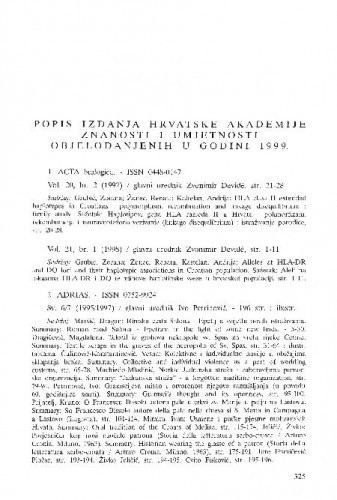 Popis izdanja Hrvatske akademije znanosti i umjetnosti objelodanjenih u godini 1999.