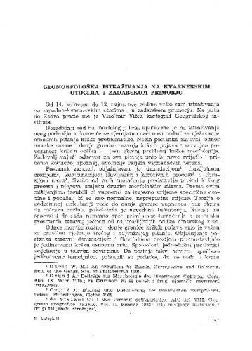 Geomorfološka istraživanja na kvarnerskim otocima i zadarskom primorju / J. Roglić