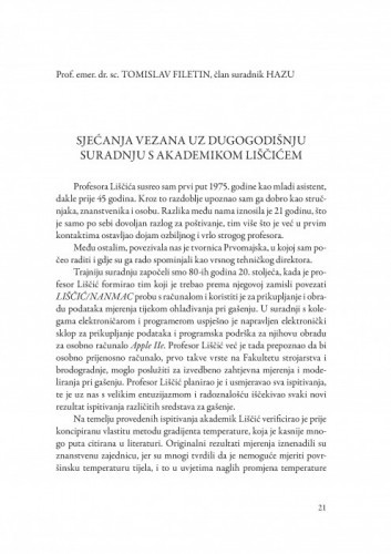 Sjećanja vezana uz dugogodišnju suradnju s akademikom Liščićem / Tomislav Filetin