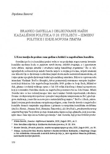 Branko Gavella i oblikovanje naših kazališnih politika u 20. stoljeću - između politike i ideje novoga teatra / Snježana Banović