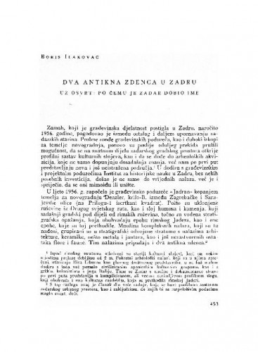 Dva antikna zdenca u Zadru : uz osvrt: po čemu je Zadar dobio ime / Boris Ilakovac