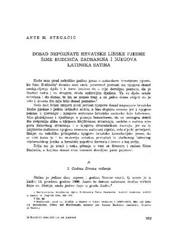 Dosad nepoznate hrvatske lirske pjesme Šime Budinića Zadranina i njegova latinska satira / Ante M. Strgačić
