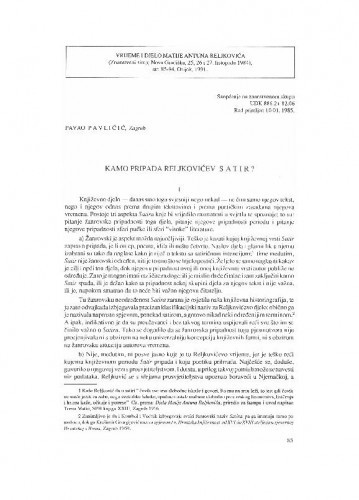 Kamo pripada Reljkovićev Satir? / Pavao Pavličić