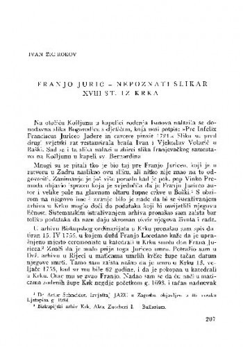 Franjo Jurić - nepoznati slikar XVIII st. iz Krka / Ivan Žic-Rokov