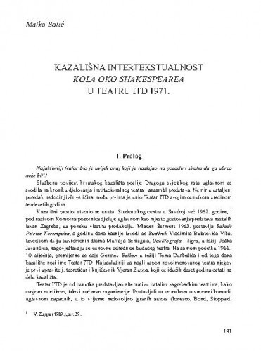 Kazališna intertekstualnost Kola oko Shakespearea u Teatru ITD 1971. / Matko Botić