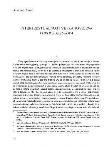 Intertekstualnost Veteranovićeva Poroda Jezusova / Krešimir Šimić
