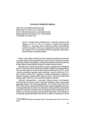 Ugovor o remontu broda : [prikaz presude] / Vesna Skorupan Wolff