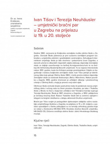 Ivan Tišov i Terezija Neuhäusler – umjetnički bračni par u Zagrebu na prijelazu iz 19. u 20. stoljeće / Irena Kraševac