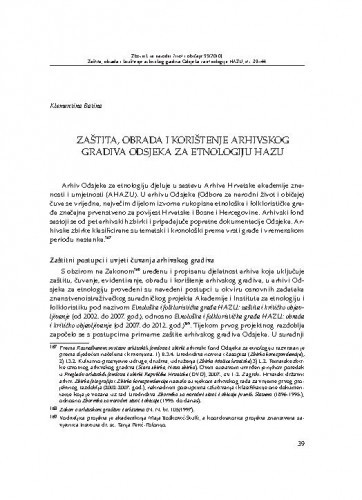 Zaštita, obrada i korištenje arhivskog gradiva Odsjeka za etnologiju HAZU / Klementina Batina