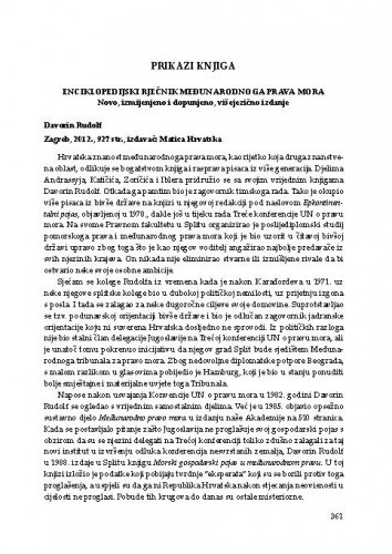 Enciklopedijski rječnik međunarodnoga prava mora (autor: D.Rudolf) (Zagreb : Matica Hrvatska, 2012) : [prikaz knjige] / Vladimir-Đuro Degan
