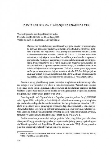 Zastarni rok za plaćanje naknade za vez (Visoki trgovački sud Republike Hrvatske, presuda broj Pž-5229/06 od 13. svibnja 2009.) : [prikaz] / Vesna Skorupan Wolff