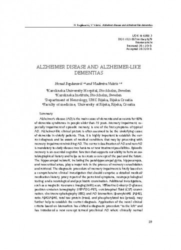 Alzheimer disease and Alzheimer-like dementias / Nenad Bogdanović, Vladimira Vuletić