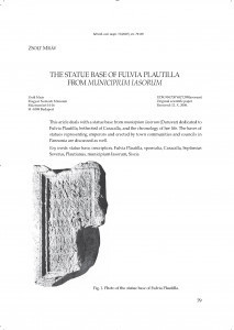 The statue base of Fulvia Plautilla from Municipium lasorum / Zsolt Mráv