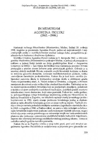 Agostina Piccoli (1962.-1998.) : in memoriam / Snježana Hozjan